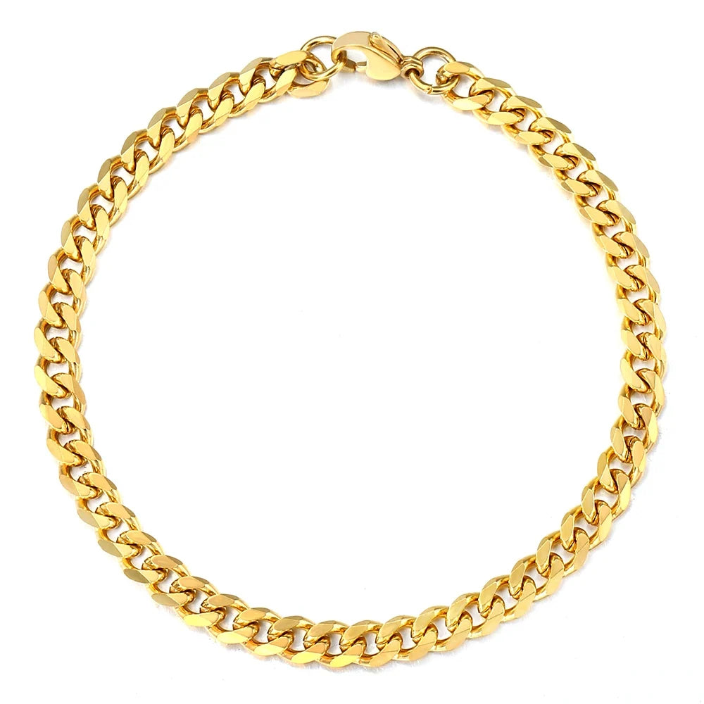 3-11MM Gold Color Stainless Steel Bracelets For Men Women Unisex Curb Cuban Link Chain Simple Wrist Jewelry Gifts