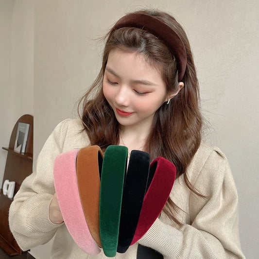 Winter Thick Black Headbands for Women Velvet Sponge Hairband Girls Wide Hair Bezel Elasticity Padded Headwear Hair Accessories