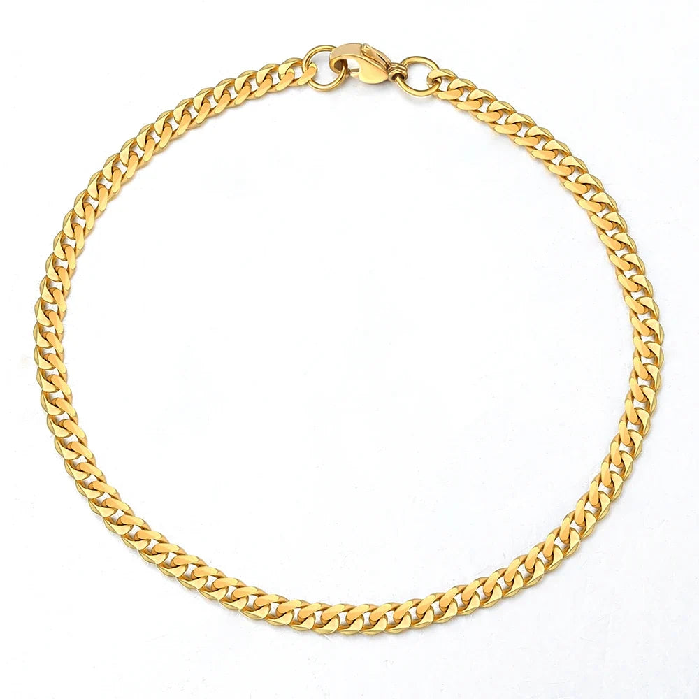 3-11MM Gold Color Stainless Steel Bracelets For Men Women Unisex Curb Cuban Link Chain Simple Wrist Jewelry Gifts