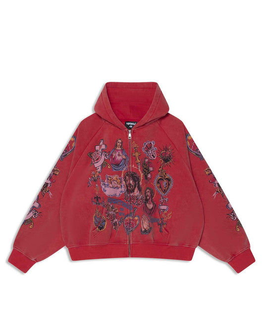 Righteous Risen King Zip Up Hoodie Red