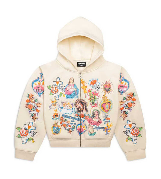 Righteous Risen King Zip Up Hoodie Cream
