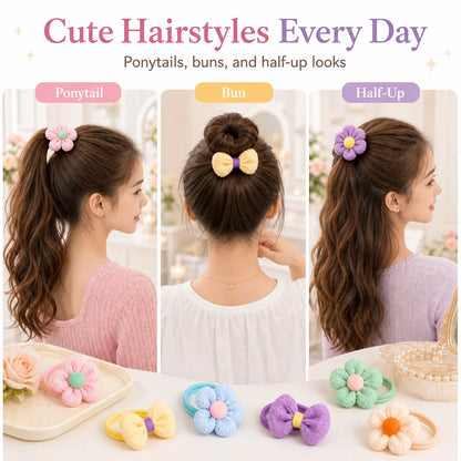 12PCS New Cut Hair Ties Princess Sweet Flower Bow Girls Women Elastic Hair Bands Hair Accessories Headwear Scrunchies 2030