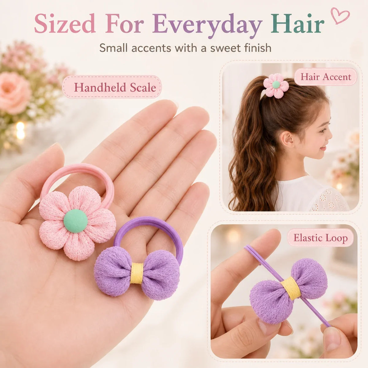 12PCS New Cut Hair Ties Princess Sweet Flower Bow Girls Women Elastic Hair Bands Hair Accessories Headwear Scrunchies 2030