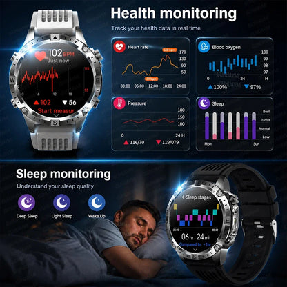 2026New Military Tank GPS SmartWatch Offline Map 10ATM Swim 2GB RAM Music Altitude Compass Bt Call Fitness Sports Smartwatch Men