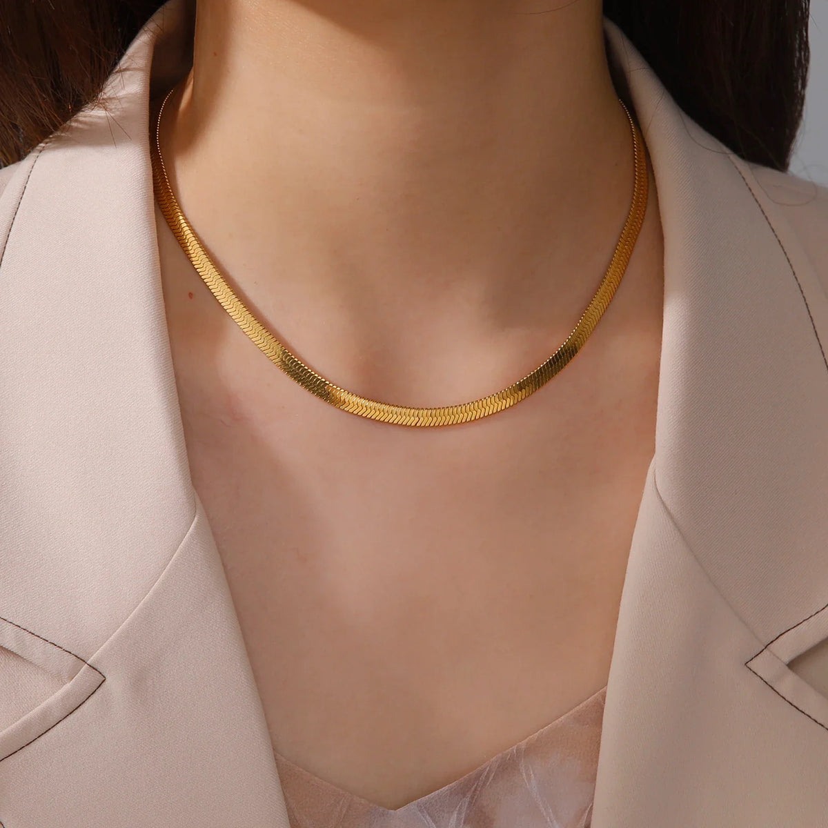 Skyrim Stainless Steel Snake Chain Necklace for Women Men Gold Color Herringbone Choker Neck Chains 2026 Trend Jewelry Gift Hot