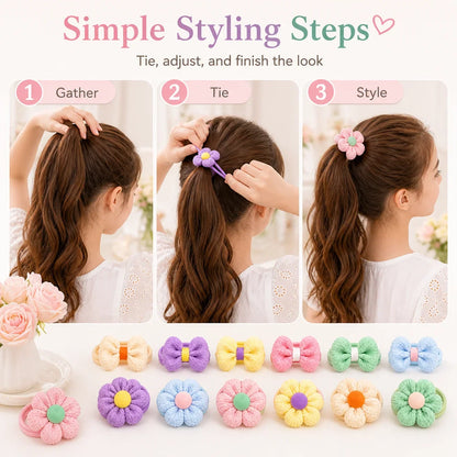 12PCS New Cut Hair Ties Princess Sweet Flower Bow Girls Women Elastic Hair Bands Hair Accessories Headwear Scrunchies 2030