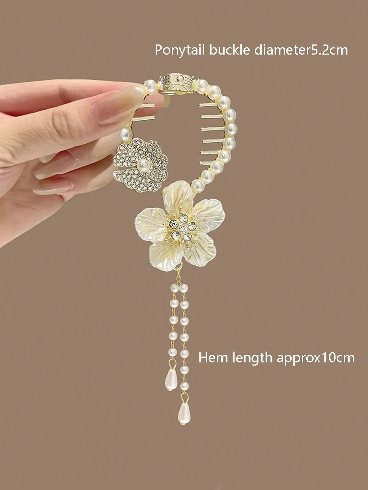 1pc Teen' Bun Holder Clip With Flower Tassel Decor, Perfect For Parties And Daily Wear In Summer