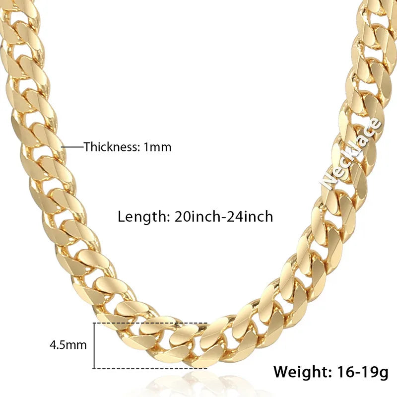 Trendsmax Men's Cuban Link Chain Necklace Gold Color  Chain Necklace Gift For Men Hiphop Wholesale Jewelry 4.5mm 50cm 60cm GN438
